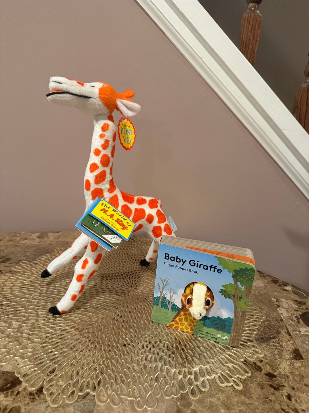 “Cecily G. and the 9 Monkeys” Poseable Giraffe Plush with Finger Puppet Book